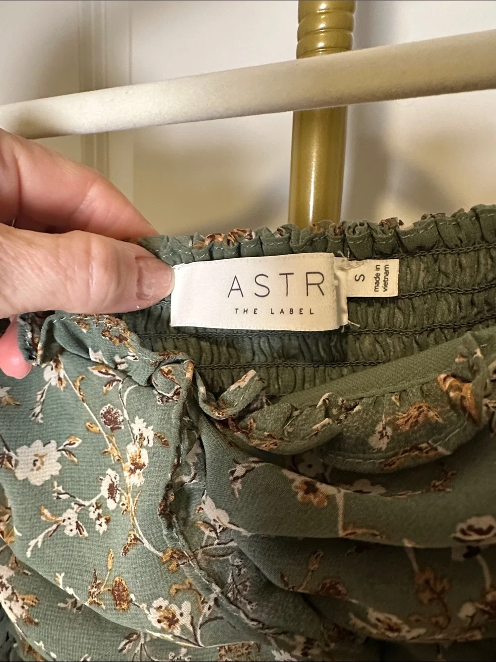 Astr Olive Green Floral Ruched Square-Neck Blouse